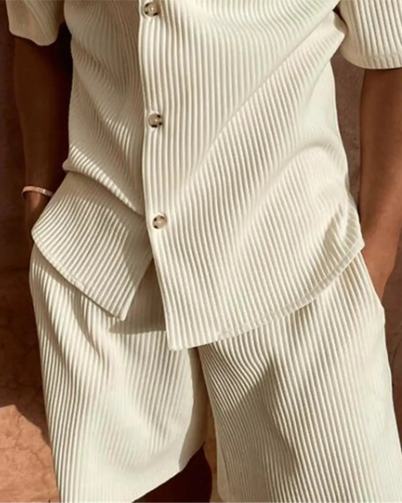 Old Money Men's Striped Short Sleeve Shirt and Shorts - Ambroise Set