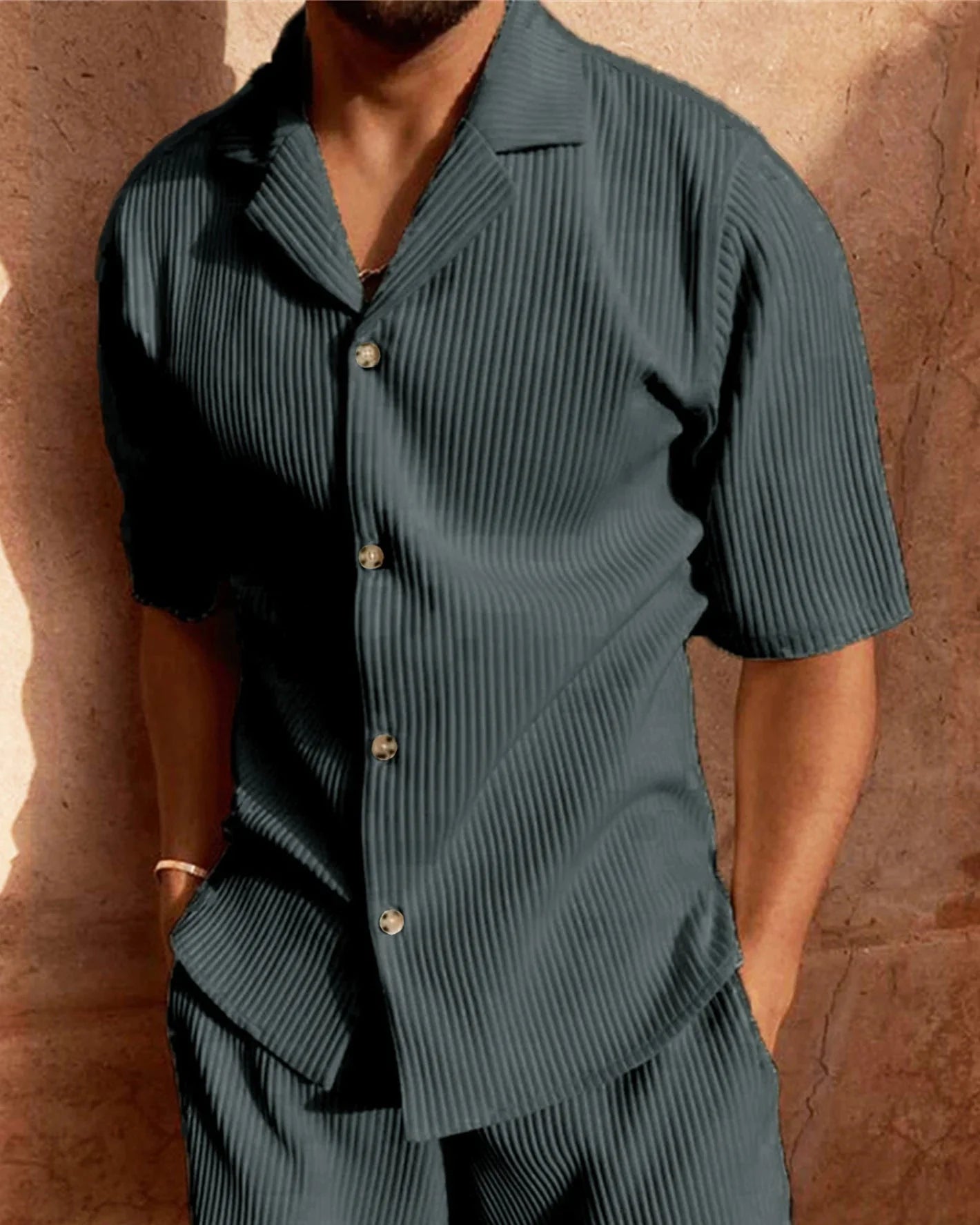 Old Money Men's Striped Short Sleeve Shirt and Shorts - Ambroise Set