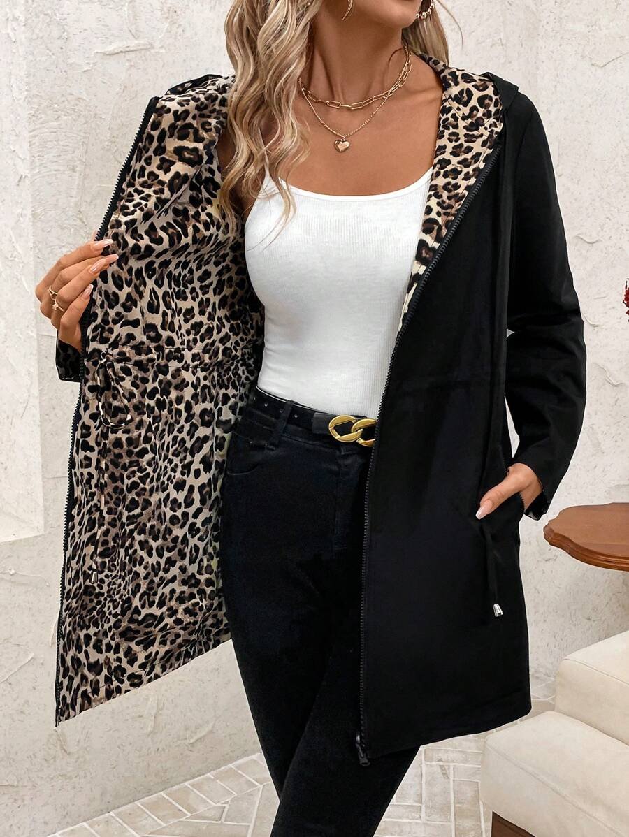 Saoirse | Sweat à capuche réversible avec imprimé léopard