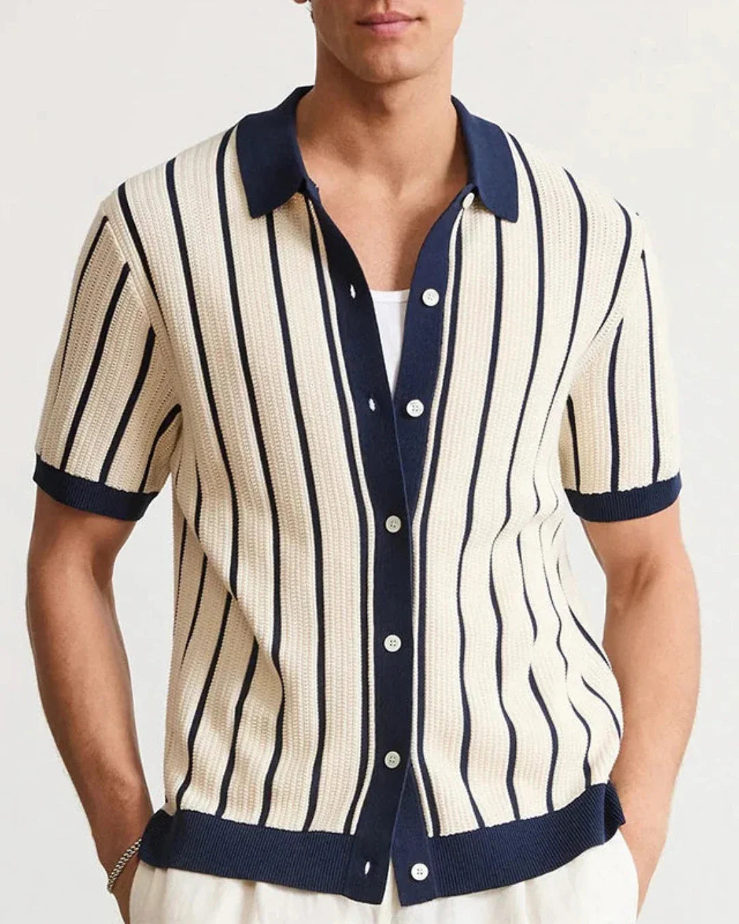 Men's Striped Viscose Short Sleeve Shirt - Maxence Shirt