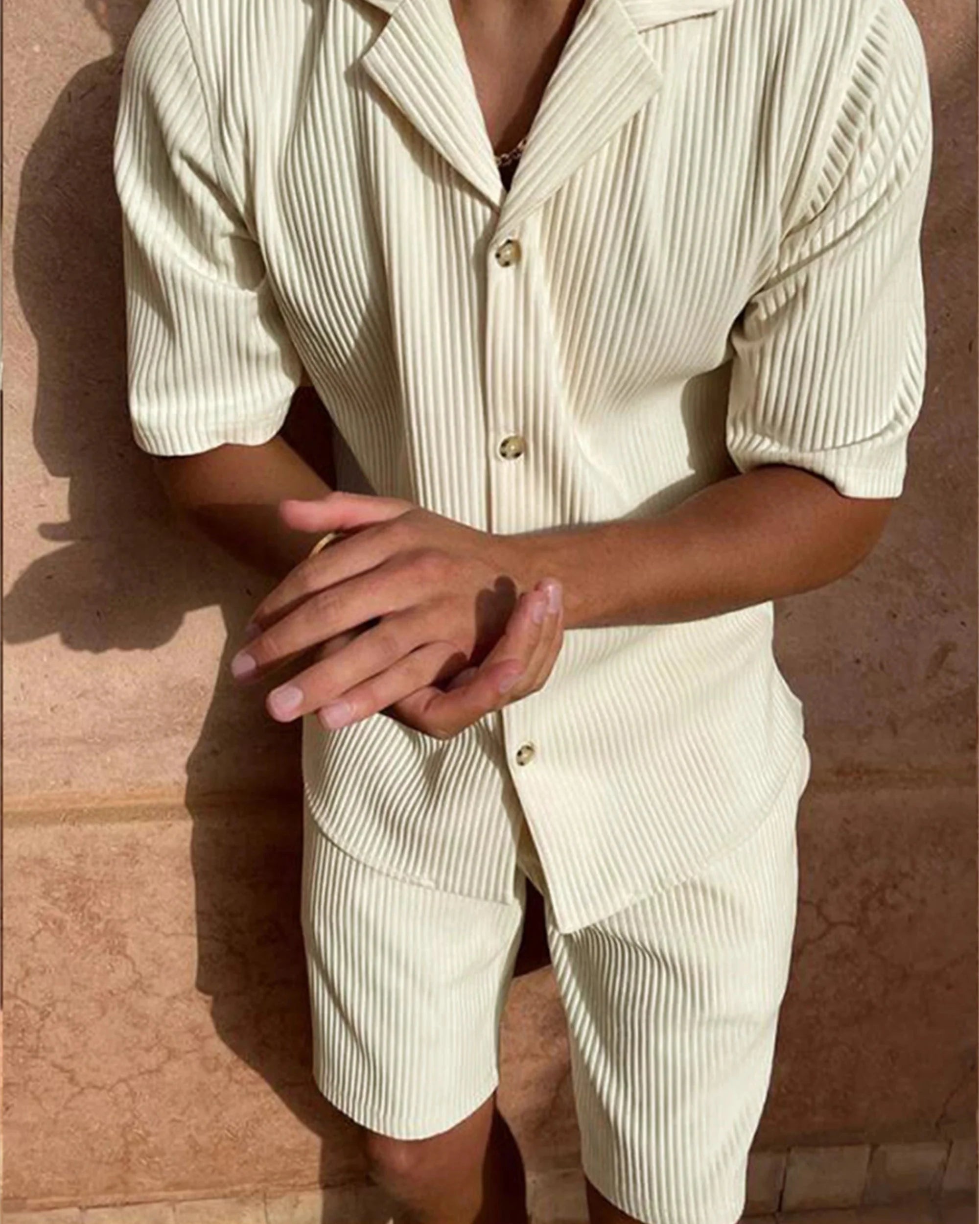 Old Money Men's Striped Short Sleeve Shirt and Shorts - Ambroise Set