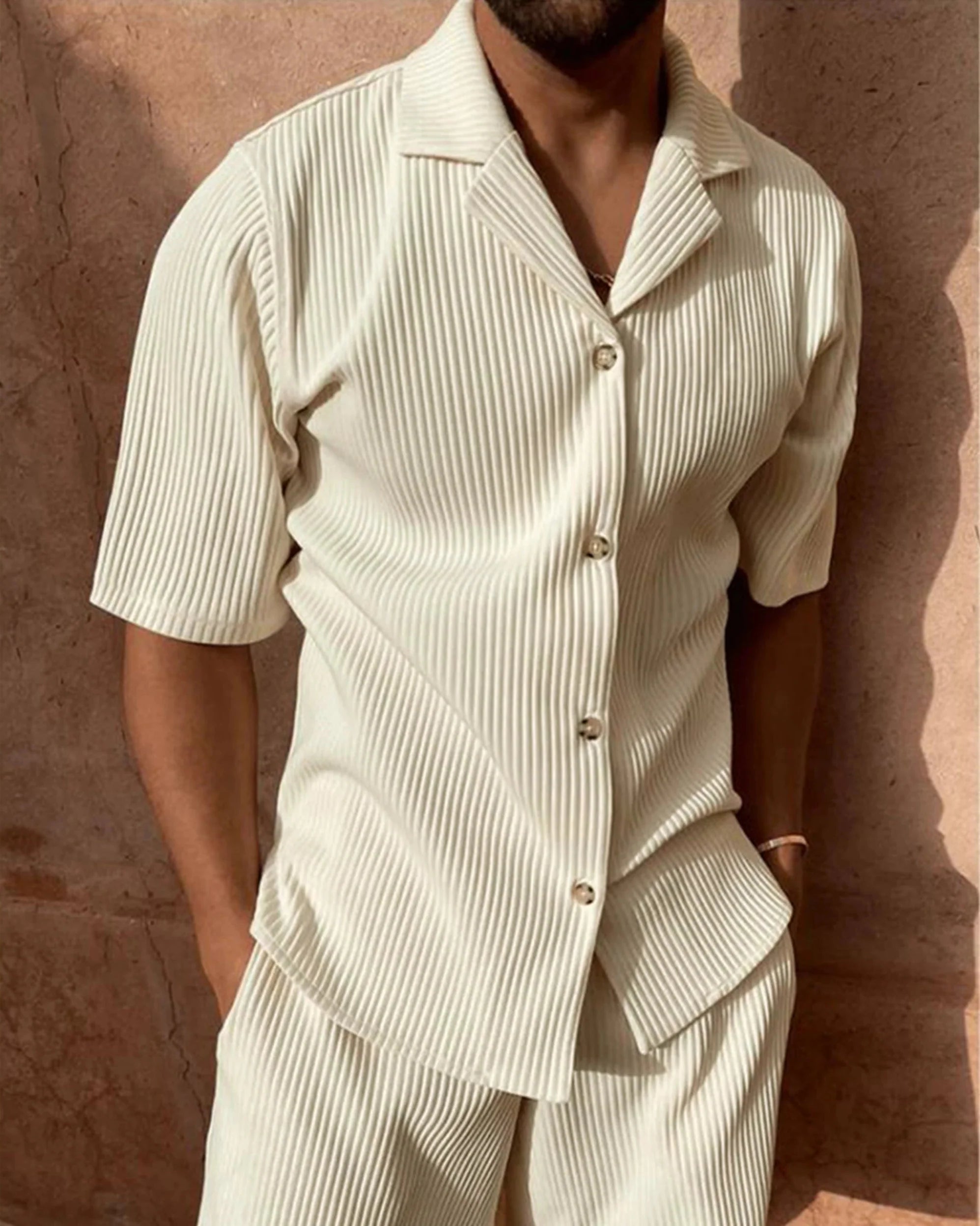 Old Money Men's Striped Short Sleeve Shirt and Shorts - Ambroise Set