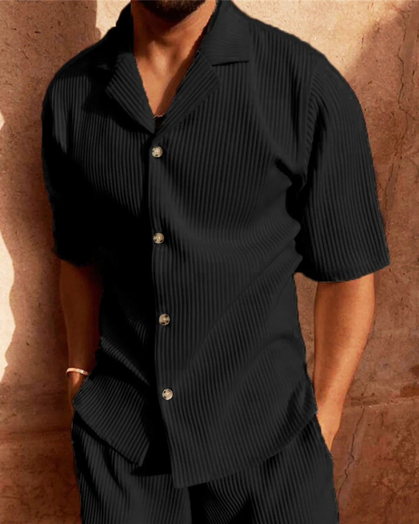 Old Money Men's Striped Short Sleeve Shirt and Shorts - Ambroise Set