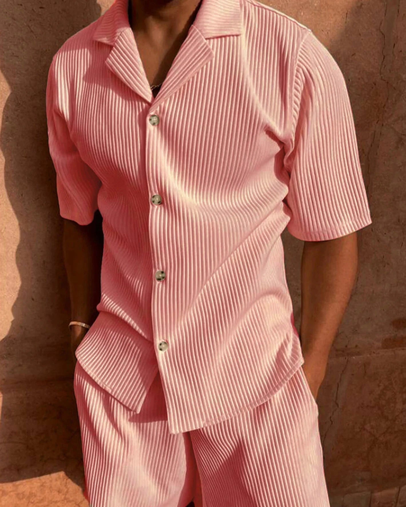 Old Money Men's Striped Short Sleeve Shirt and Shorts - Ambroise Set