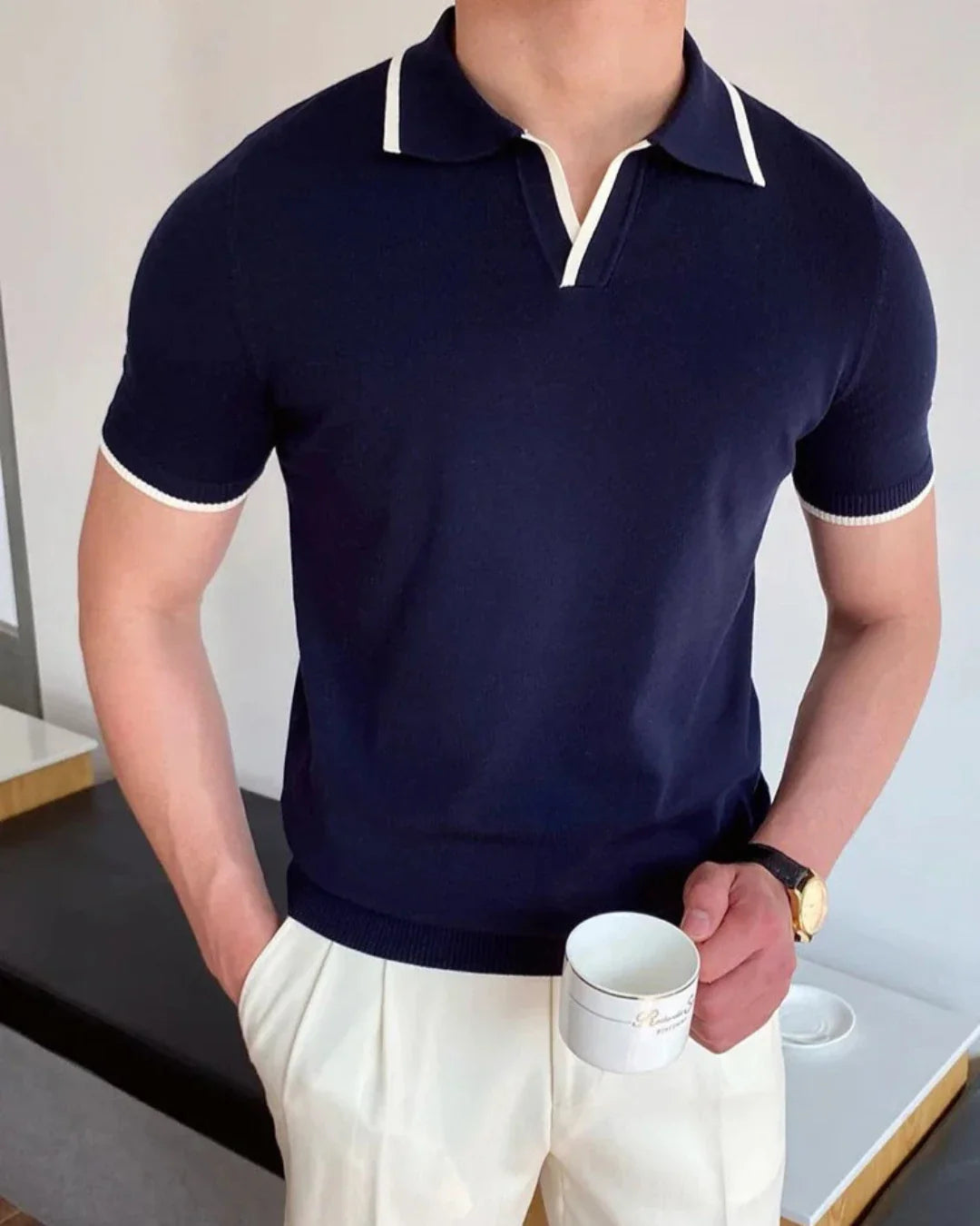 Old Money Men's Polo Shirt in Handwoven Cotton Fiber - Nathan Polo